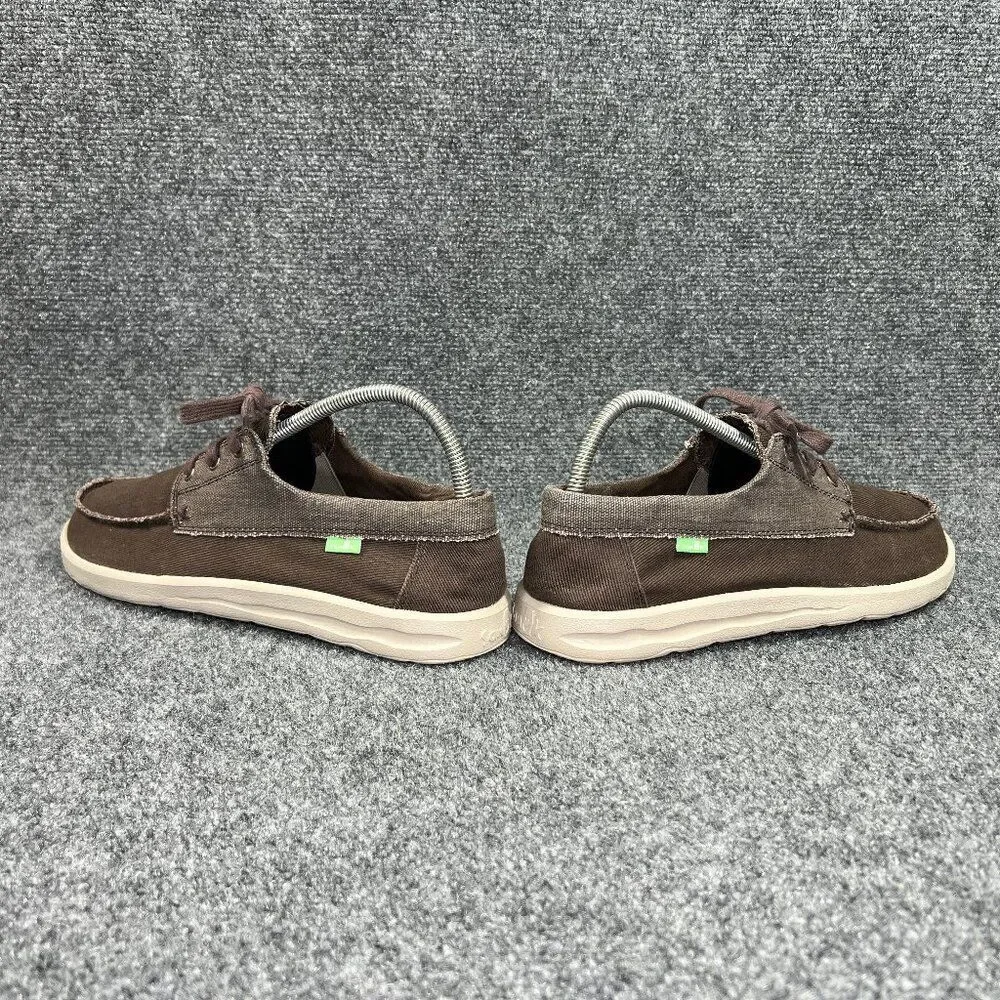 Sanuk Lite Boat Shoes Men's Size 10 Brown‎ Canvas Casual Lace Moc Toe Sneakers